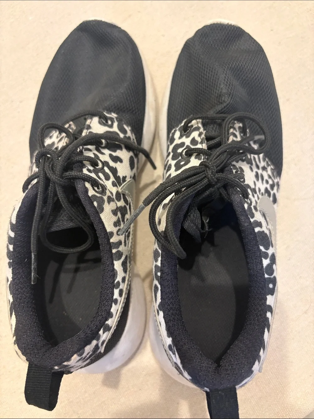 Nike Youth Black and White Leopard-Accent Sneakers
